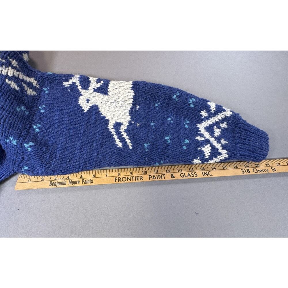 VTG Ecuador Hand Knit 100% Wool Reindeer Sweater Heavy Mock Neck Flawed - Picture 5 of 6